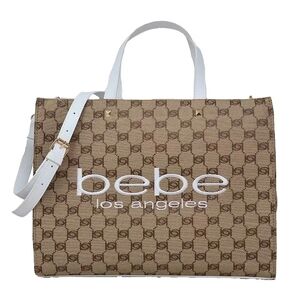 Bebe Beige and White Tote Bag